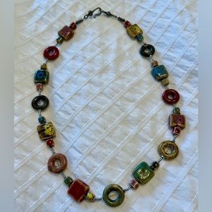 Artsy, colorful, ceramic beaded necklace